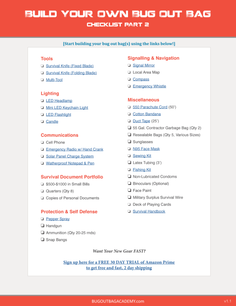 Build Your Own Bug Out Bag checklist part 2