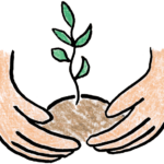 Animation of two hands holding soil and a sprout.